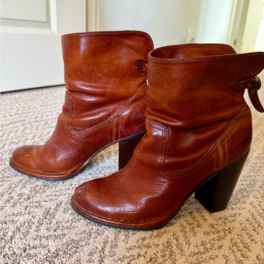 Frye Brown Heeled Boots with Chunky Heel